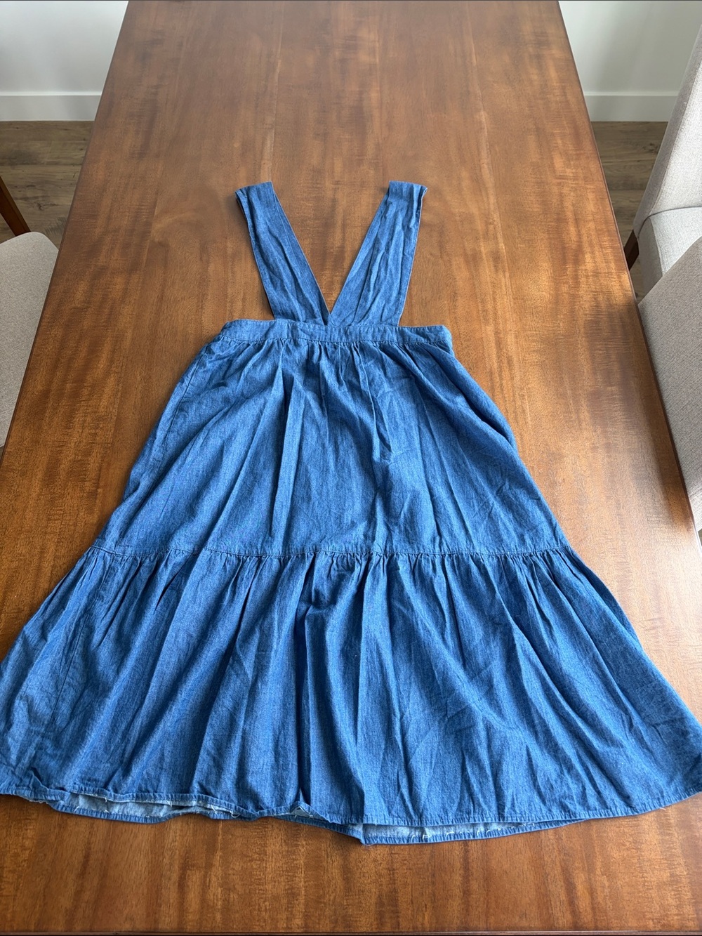 Hayden Denim-Look Tiered Pinafore Dress in Blue